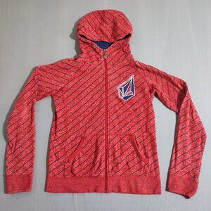 Volcom full zip hoodie women's size M (12) red with black stripes logo patch